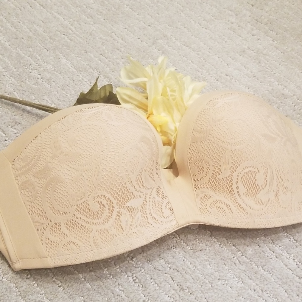 Nude lace strapless bra